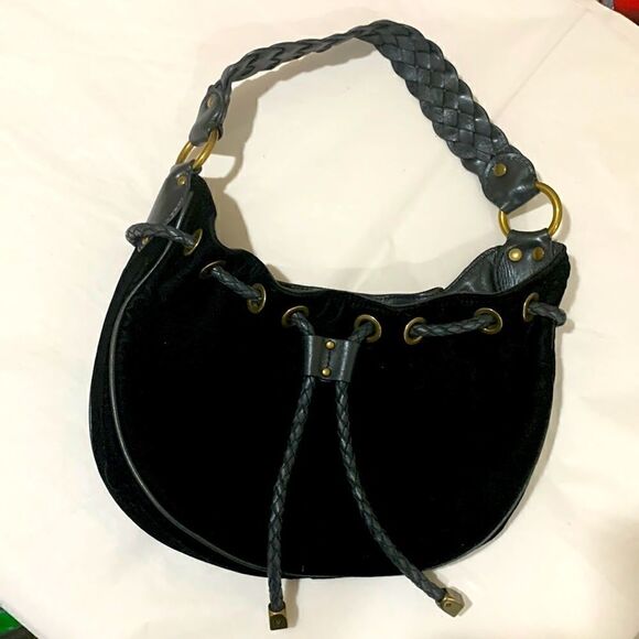 Michael Michael Kors Black Velvet and Leather Kidney bag w/braided handle - Picture 1 of 16